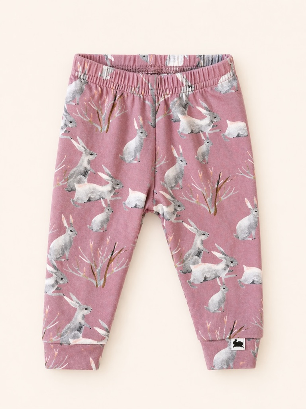 Little & Lively Dusty Mauve Bunny Print Baby Leggings - Bunny Print Leggings